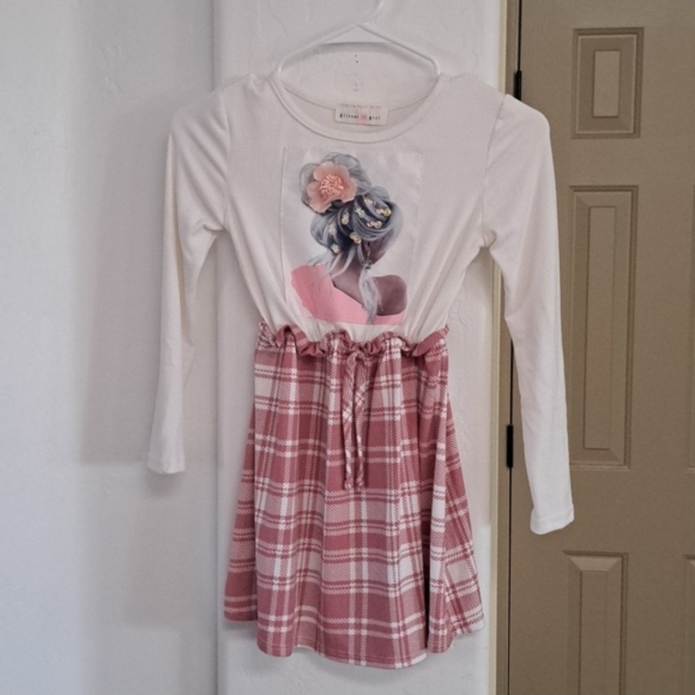 Stylish Kids Casual Dress with Pink Plaid Skirt Girls Size 8 - Picture 5 of 6